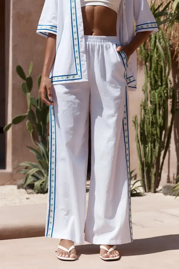 Contrast Trimmed Relaxed Wide Leg Pants