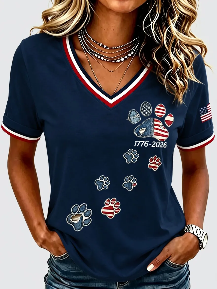 250Th Anniversary Animal Print Commemorative Women'S V-Neck Short Sleeved T-Shirt