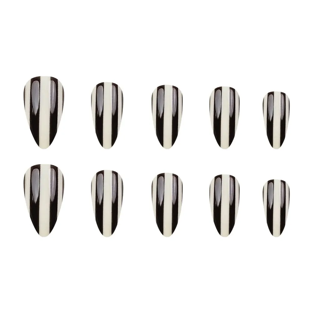 Nailhour 30Pcs Color-blocked Stripes Medium Almond French Press On Nails