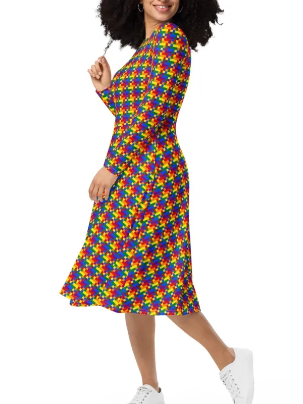 Rainbow Pixel Wrap Dress