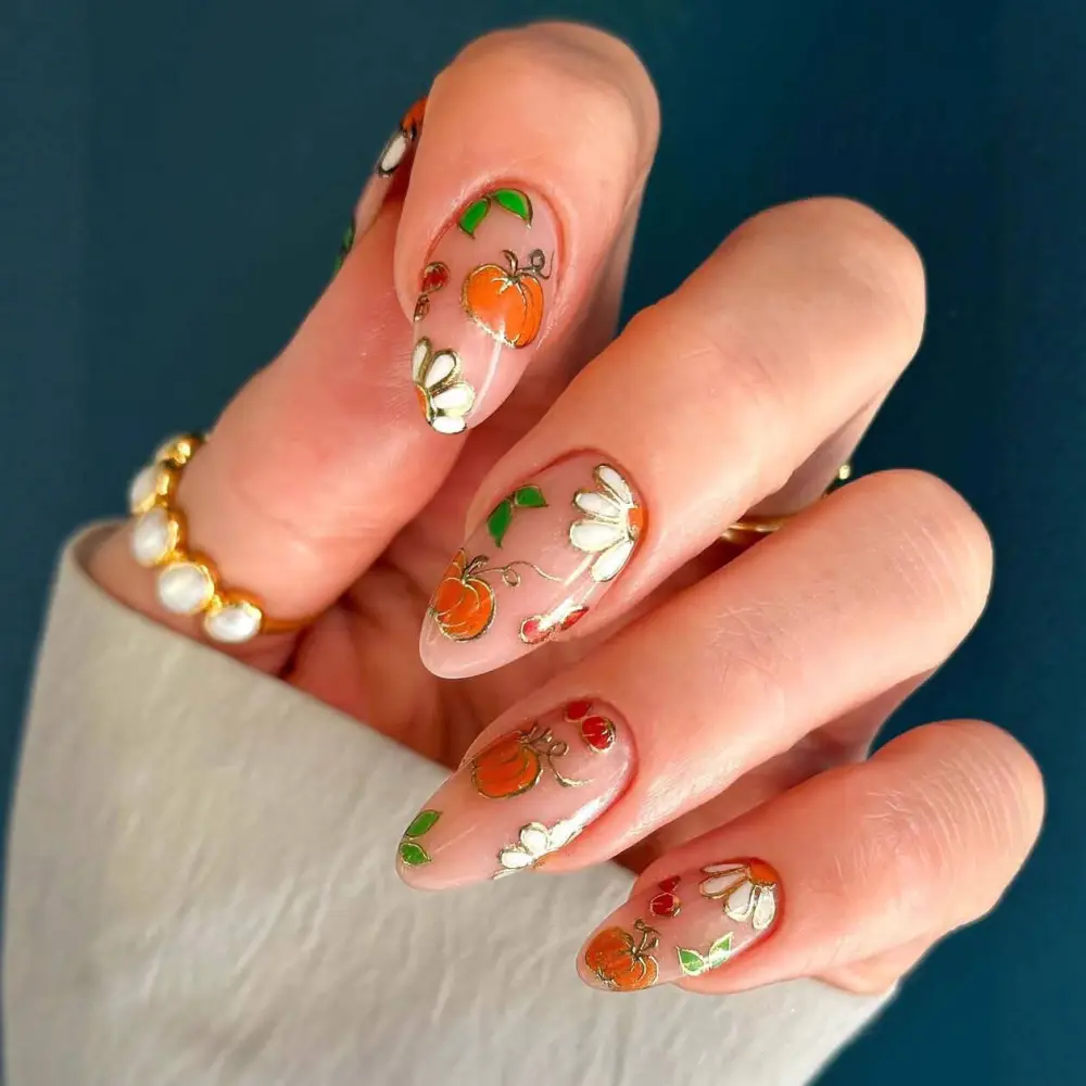 Nailhour 24Pcs Halloween Nude Medium Almond Press On Nails