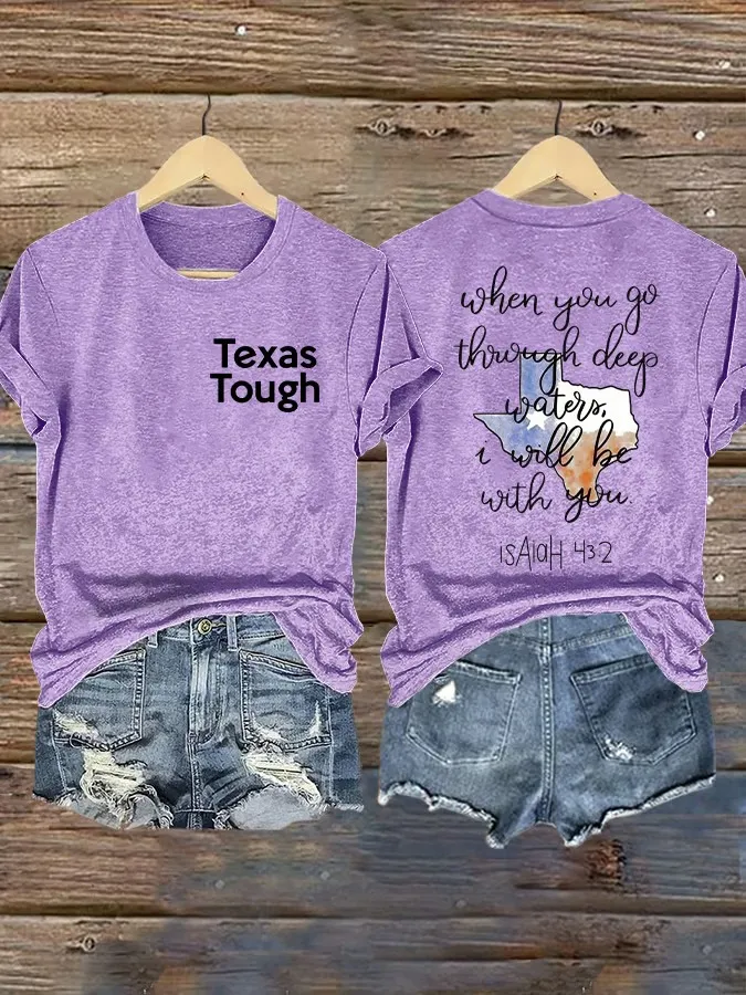 Retro Texas Tough Print Round Neck T-Shirt