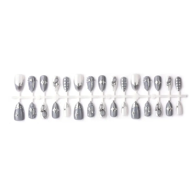 Nailhour 30Pcs Chrome Almond Medium Grey 3D Press On Nails