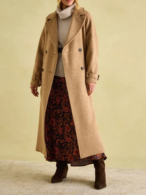 Brown Longline Wool Blend Coat