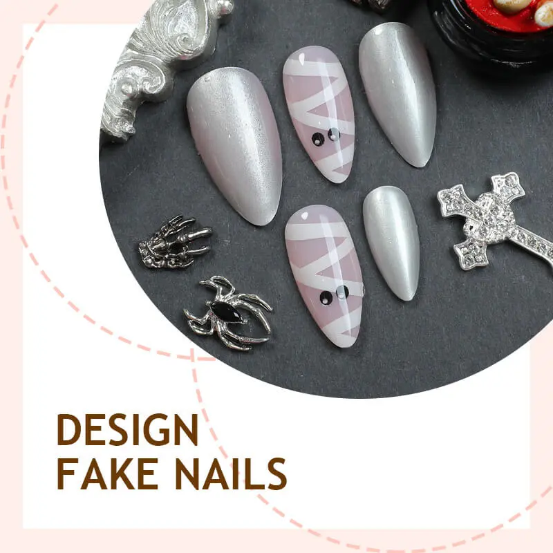 Nailhour 24Pcs Halloween Chrome Short Almond Press On Nails