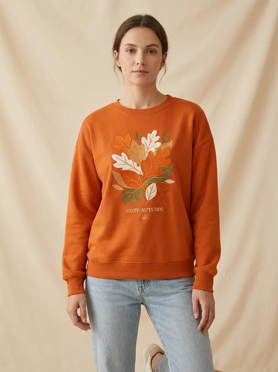 Rust Embroidered Women's Graphic Sweatshirt