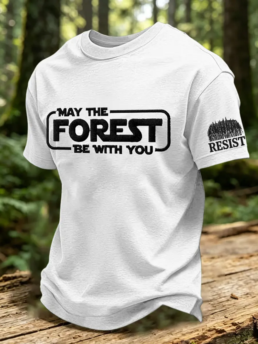 Men's Retro May The Forest Be With You Print Round Neck T-Shirt