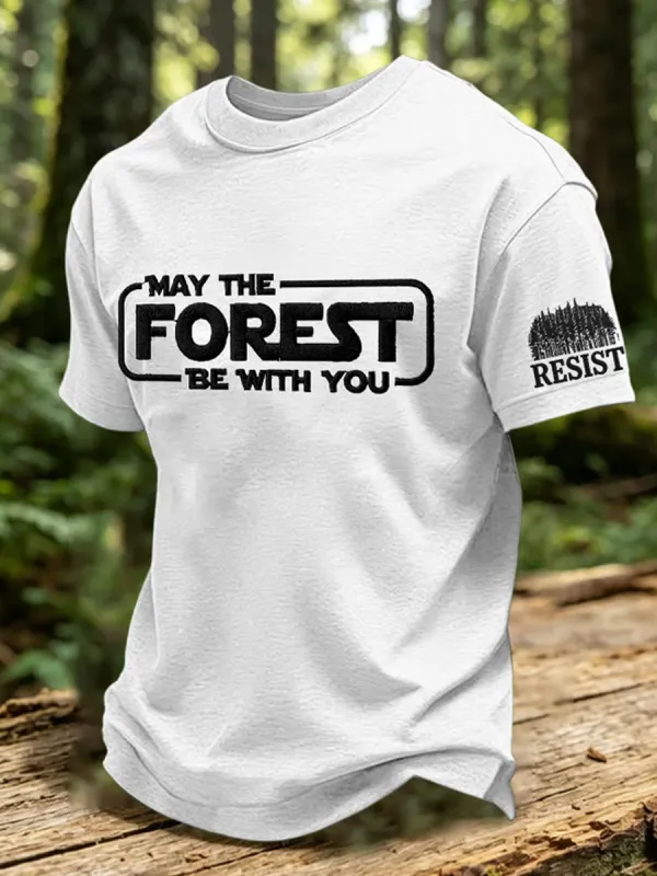 Men's Retro May The Forest Be With You Print Round Neck T-Shirt