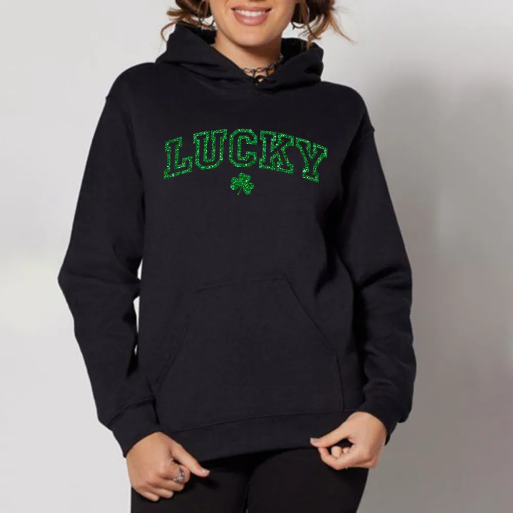 Green Lucky Printed Crewneck Hoodies