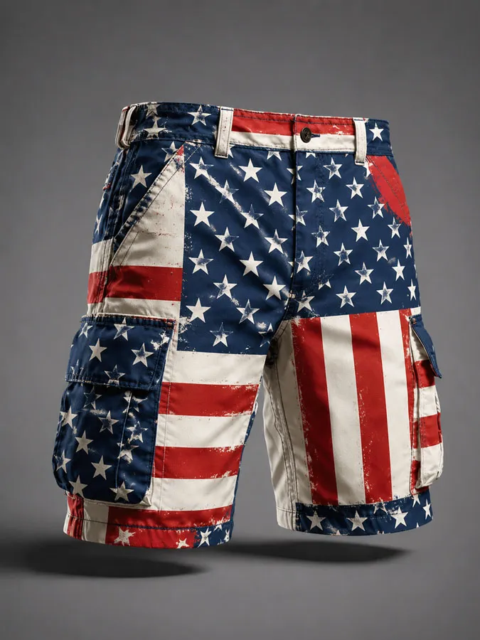 Men'S Independence Day 250Th Anniversary Printed Multi Pocket Cargo Shorts