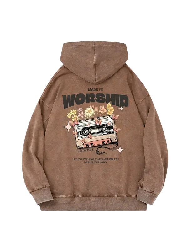 Retro Cassette Tape With Floral & Butterfly Print, Psalm Style Hoodie