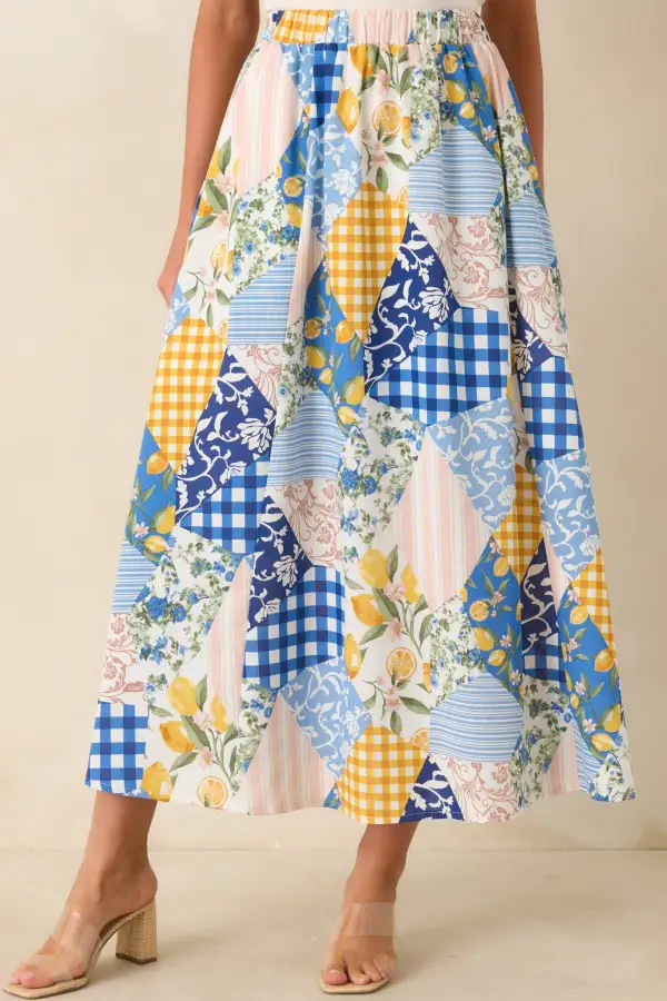 Patchwork Linen Midi Skirt
