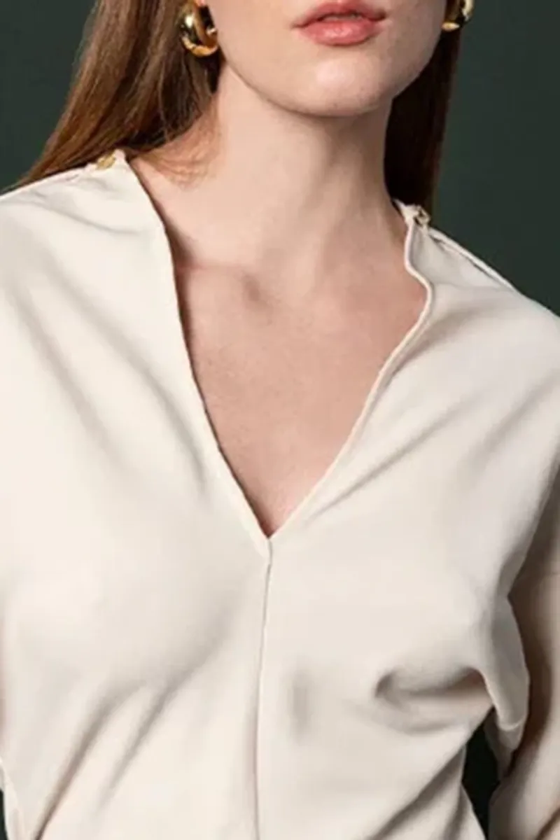 Tie Accent V-Neck Blouses
