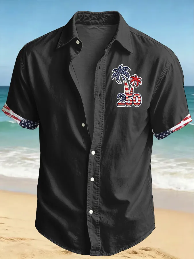 Men'S America Flag Printed Casual Collar Shirt