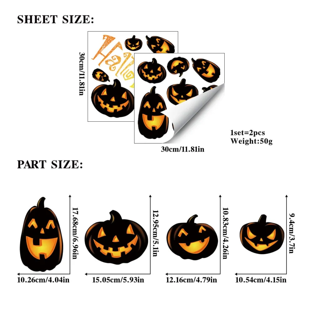 2Pcs Halloween Spooky Pumpkin Static Window Stickers Party Supplies