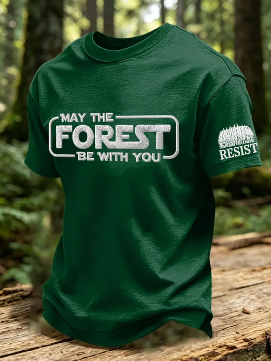 Men's Retro May The Forest Be With You Print Round Neck T-Shirt