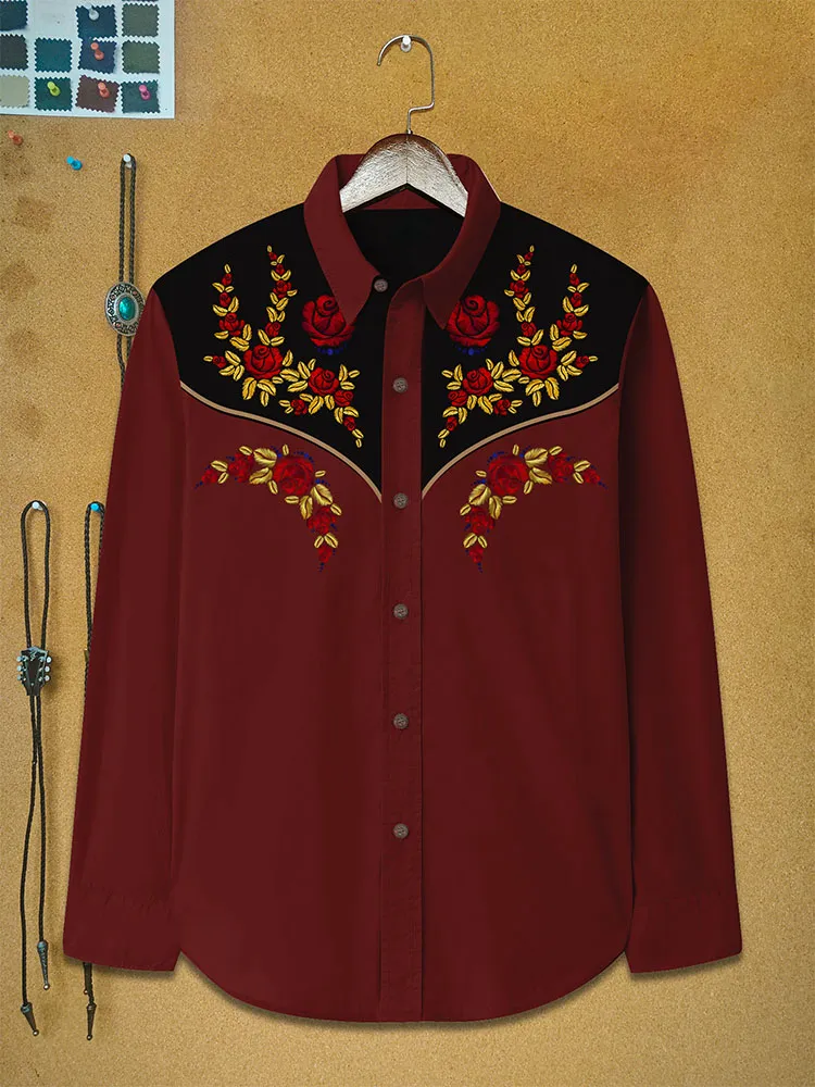 Men's Retro Western Floral Long Sleeves Shirt