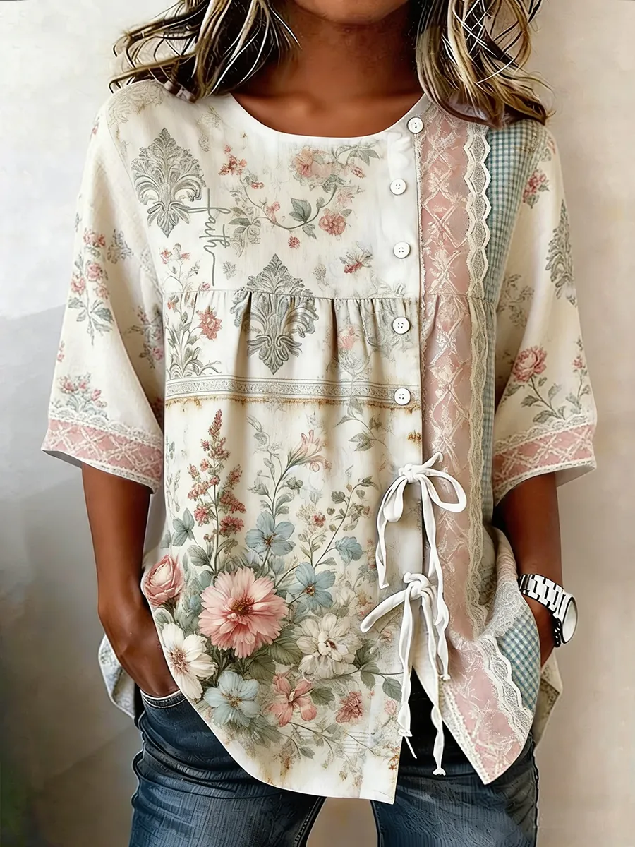 Ladies' Casual Floral Patchwork Cardigan