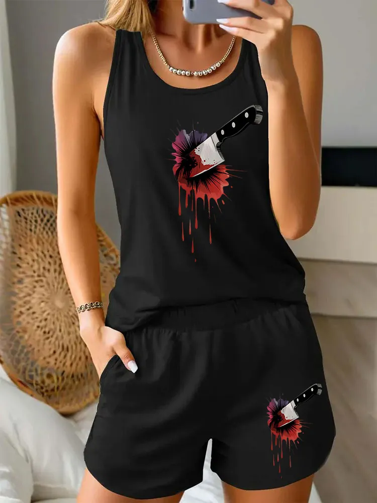 Women'S Halloween Unique Abstract Dagger Print Vest Set