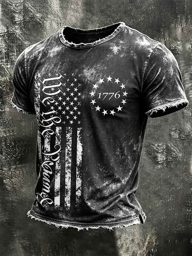 Men'S Casual Washed Distressed 250Th Anniversary Celebration Personalized Printed Round Neck Top In The United States