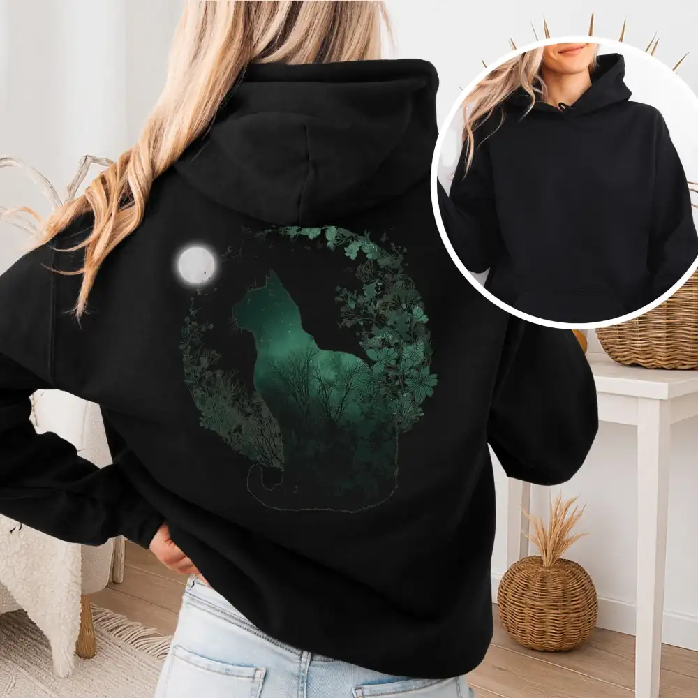 Midnight Cat In The Forest Hoodie