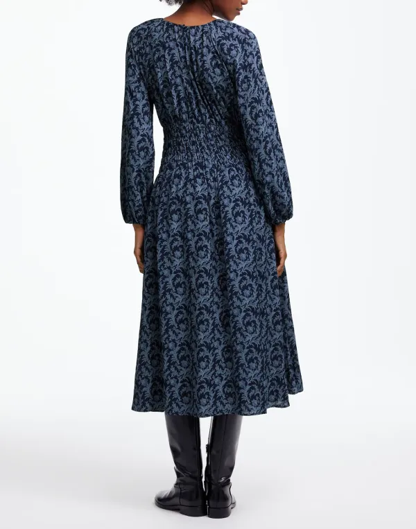 Bubble-Sleeve Smocked Midi Dress In Floral