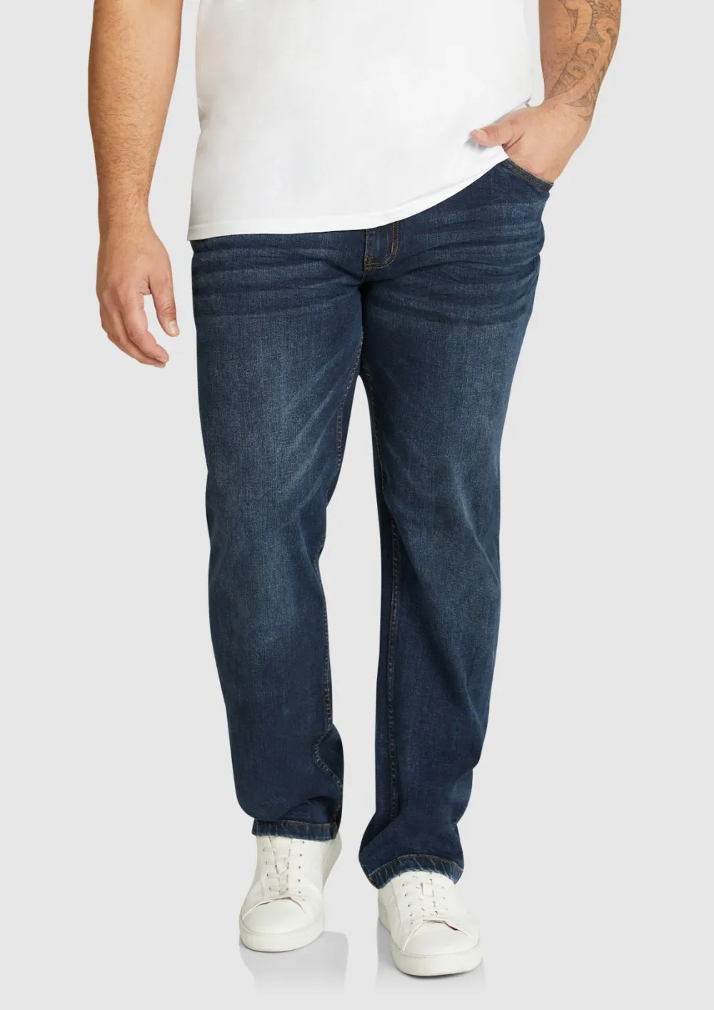 DARK BLUE STRAIGHT LEG JEANS WITH RELAXED FIT FOR DAILY CASUAL