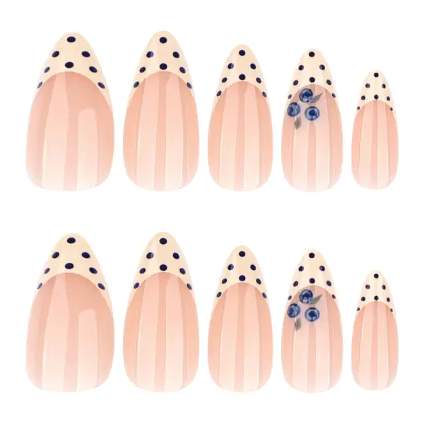 Nailhour 24Pcs French Medium Almond Cute 3D Blueberry Press On Nails