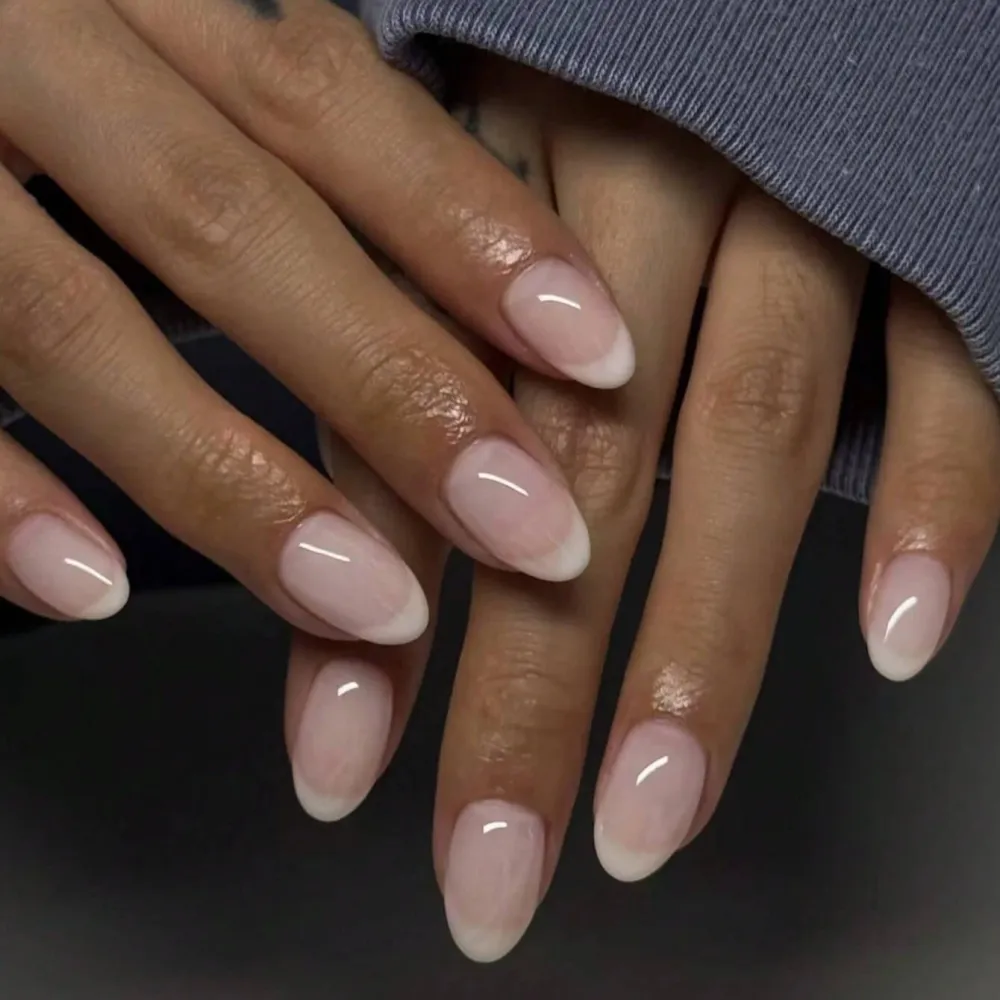 Nailhour 24Pcs French Medium Almond Minimalist Press On Nails