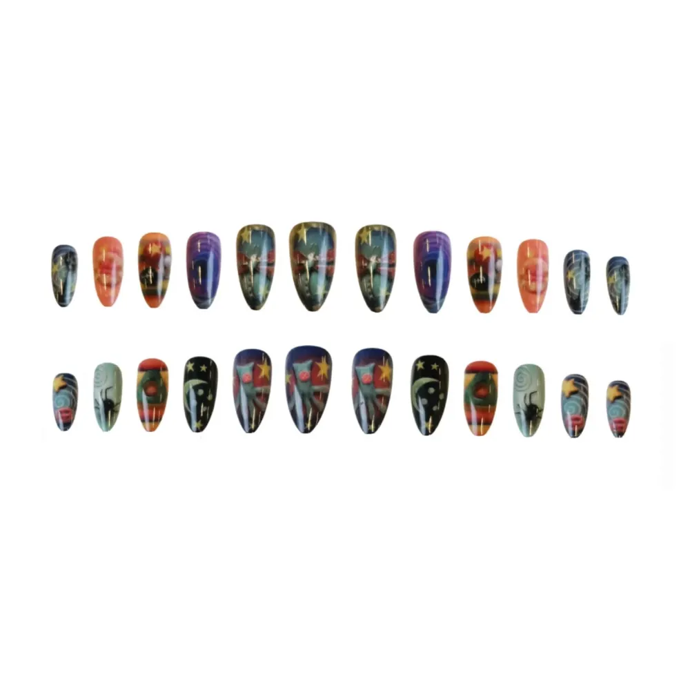 Nailhour 24Pcs 3D Medium Almond Multicolor Press On Nails