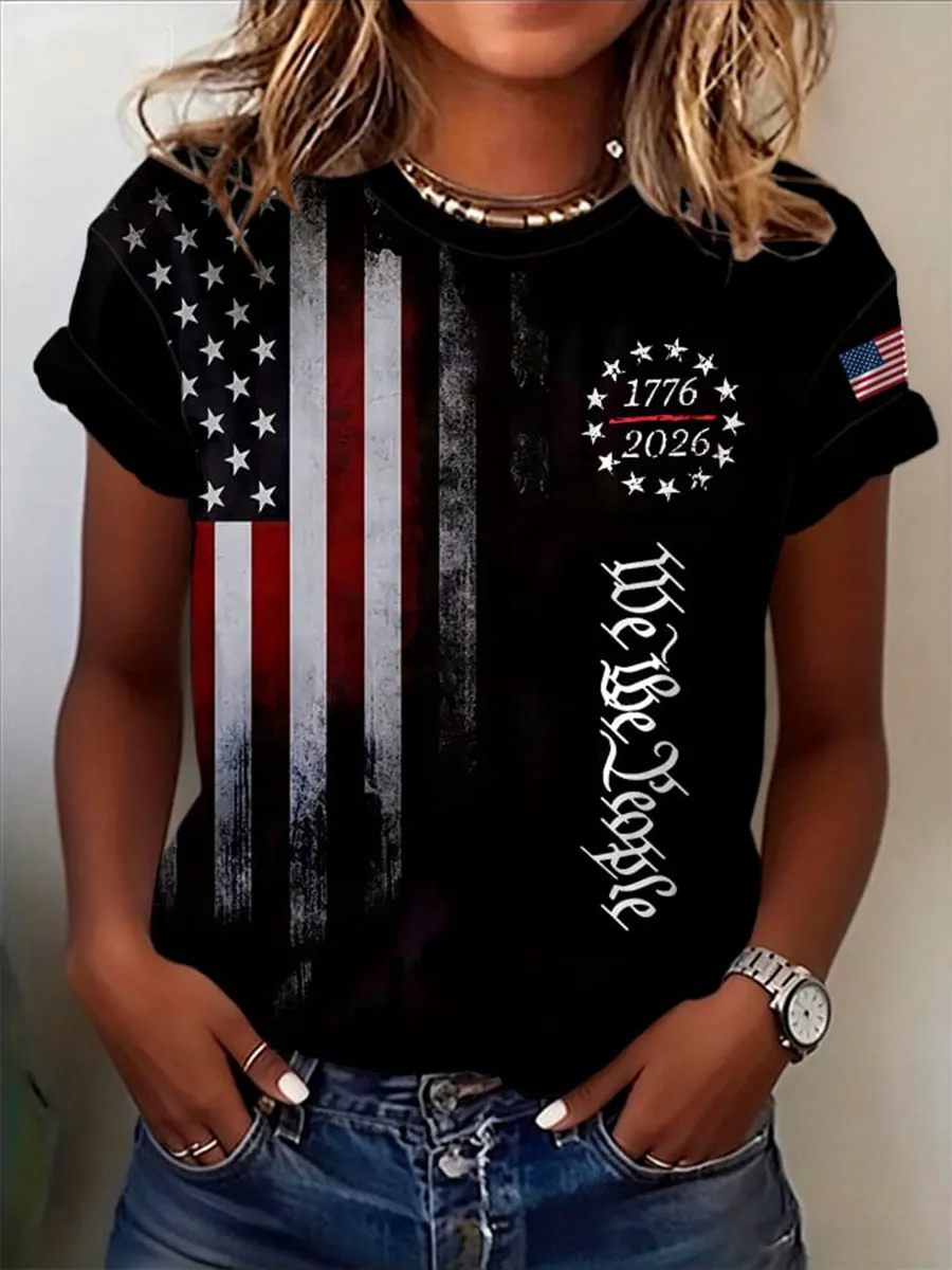 Women'S Casual American 250Th Anniversary Printed Short-Sleeve T-Shirt
