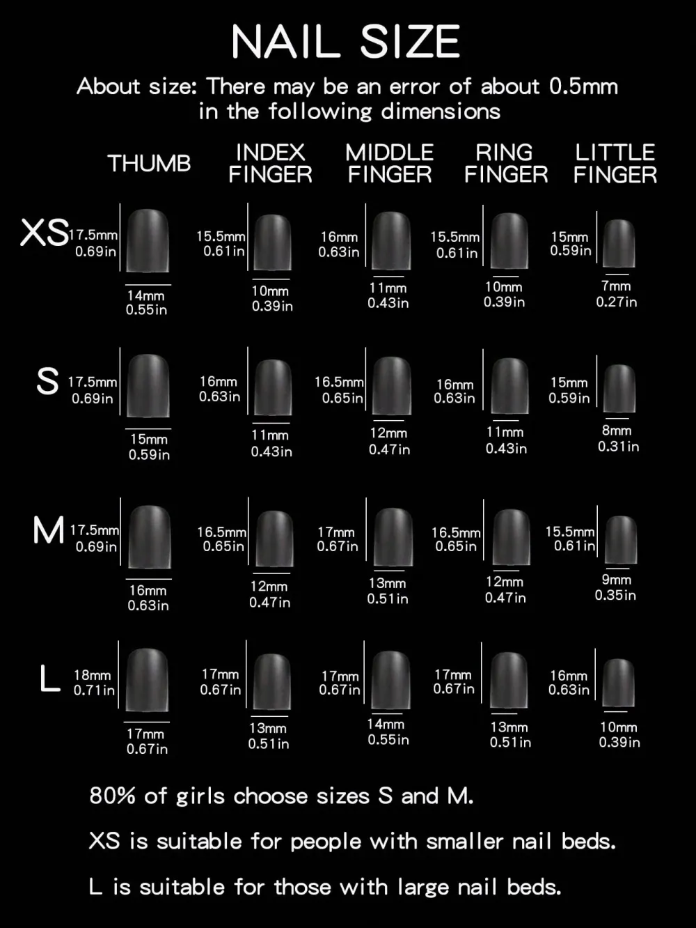 Nailhour 10Pcs Handmade Medium Square Matte Black Press On Nails