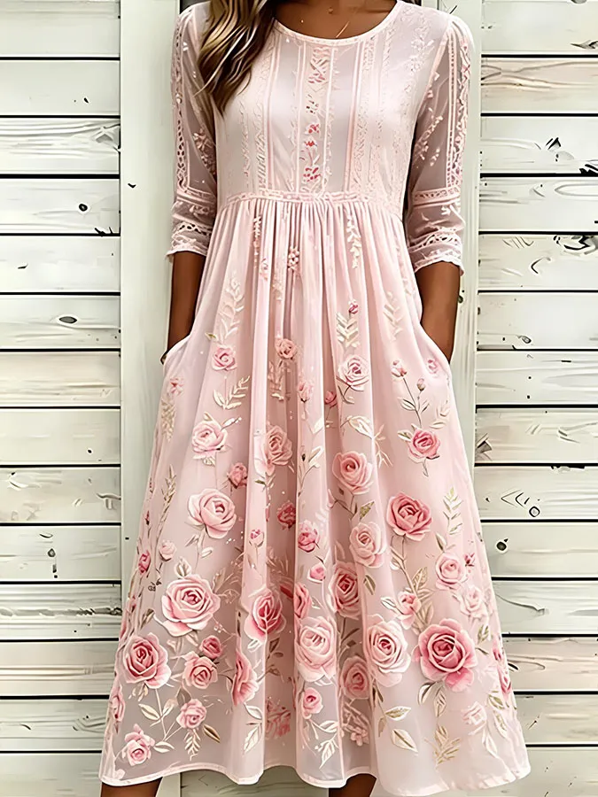 Women'S Floral Cotton And Linen Retro Dress