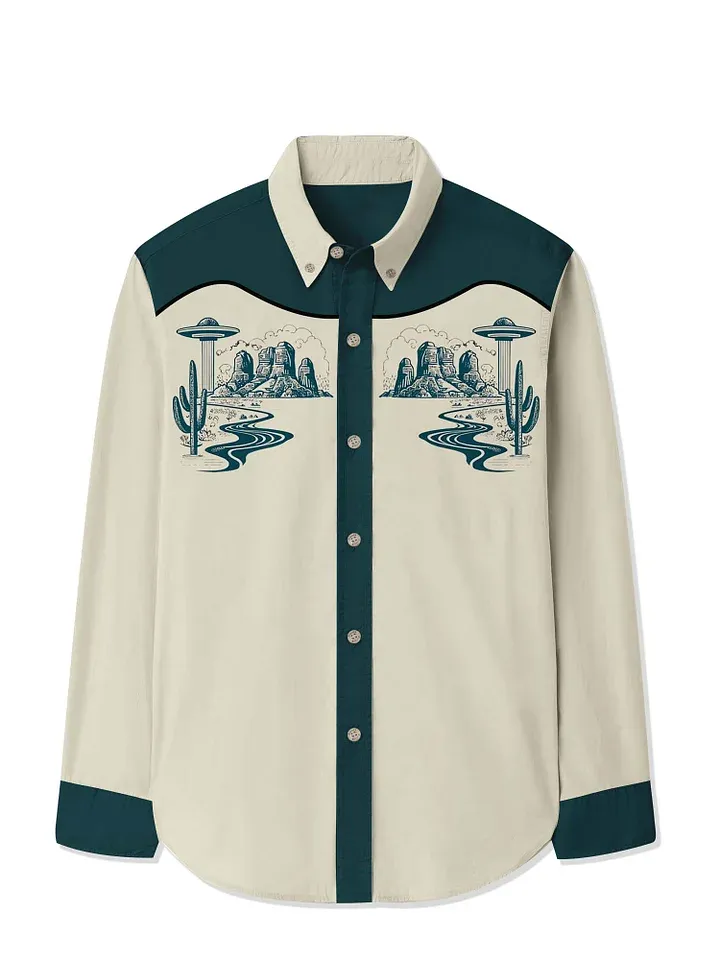 Vintage Western UFO - 100% Cotton Long Sleeves Shirt