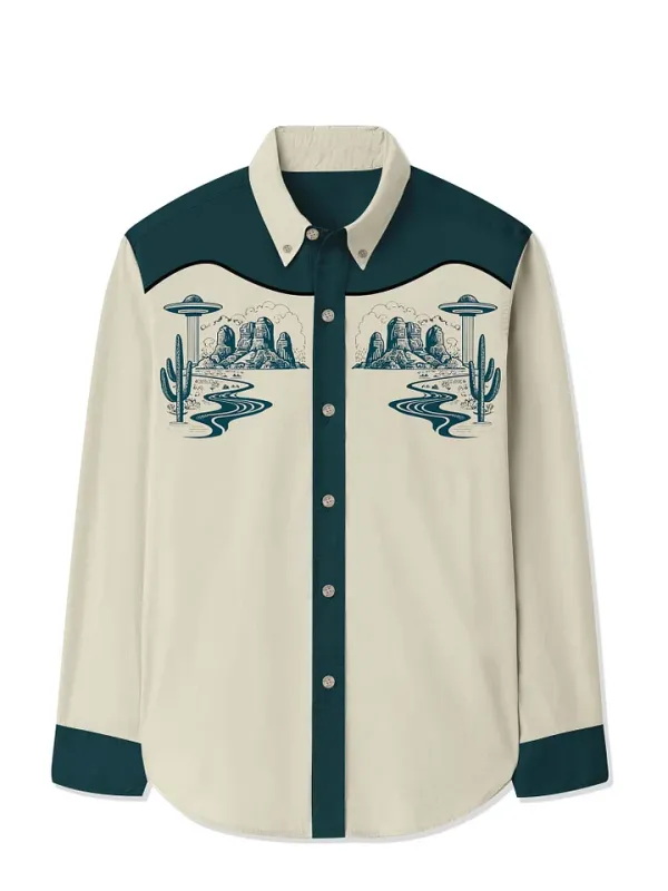 Vintage Western UFO - 100% Cotton Long Sleeves Shirt