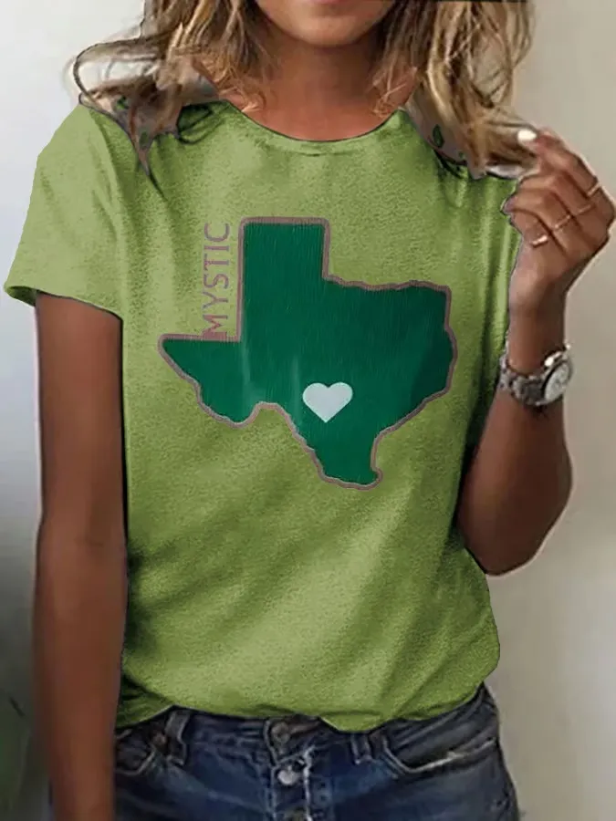 Women's Retro Mystic Green Texas Print T-Shirt