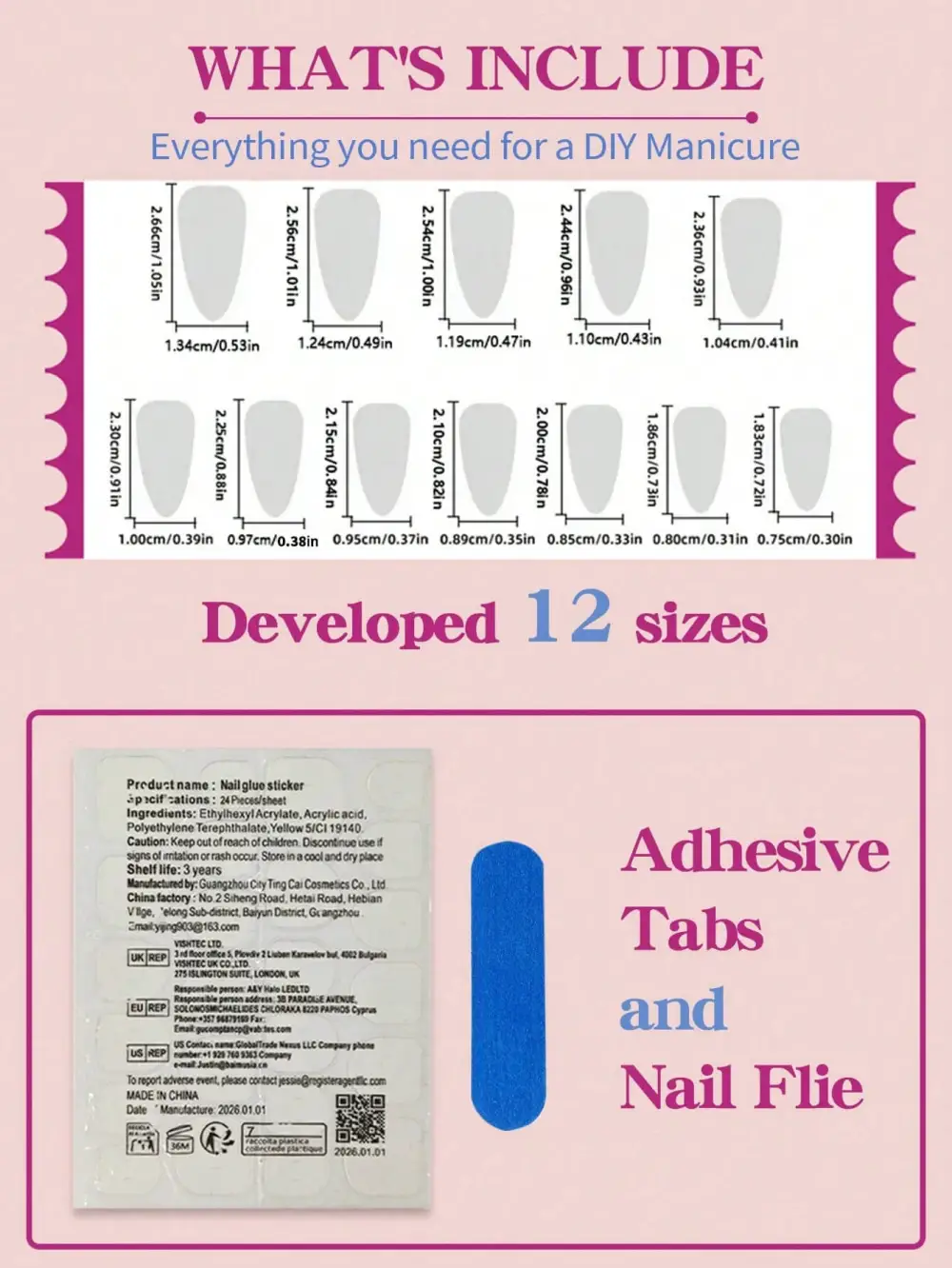 Nailhour 24Pcs Medium Almond  Red French Polka Dot Press On Nails