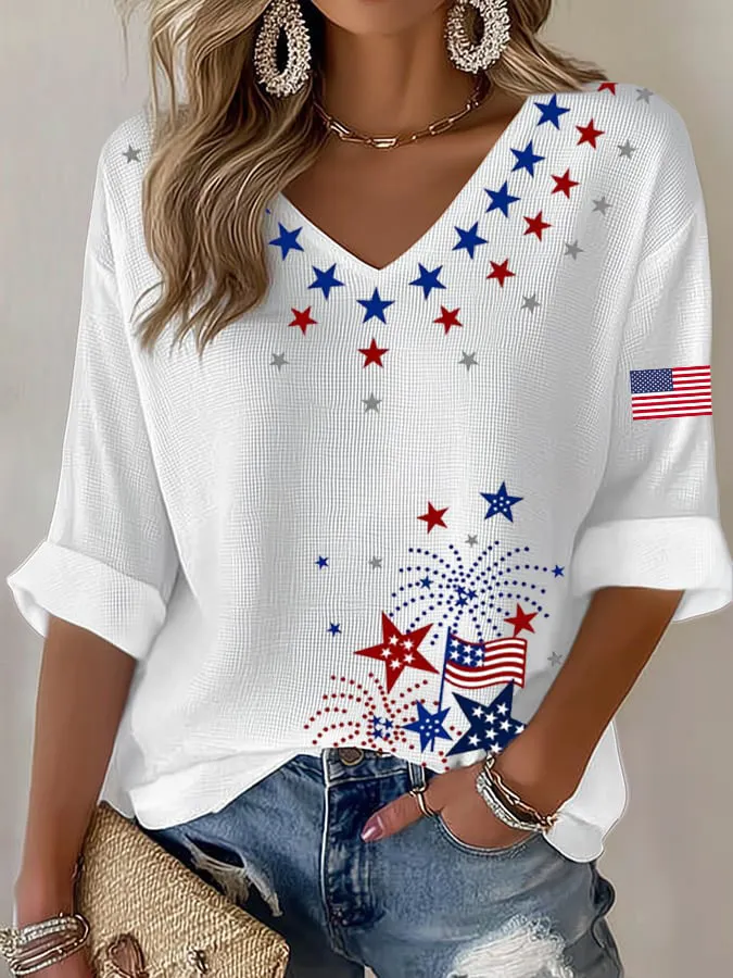 Women's 250th Anniversary Of The United States Printed V-Neck Top