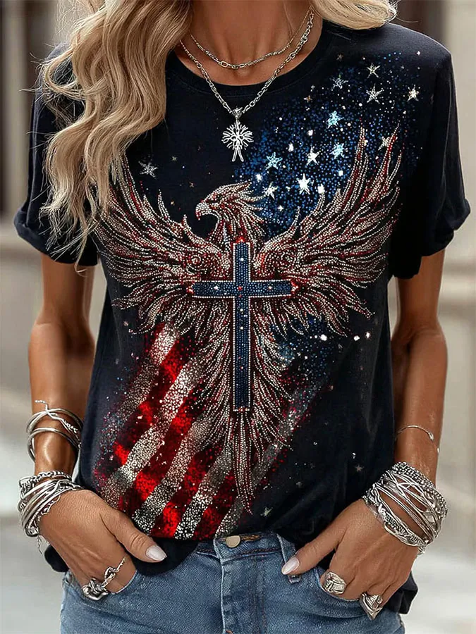 Women'S American Independence Day 250Th Anniversary Printed Round Neck Short Sleeve T-Shirt