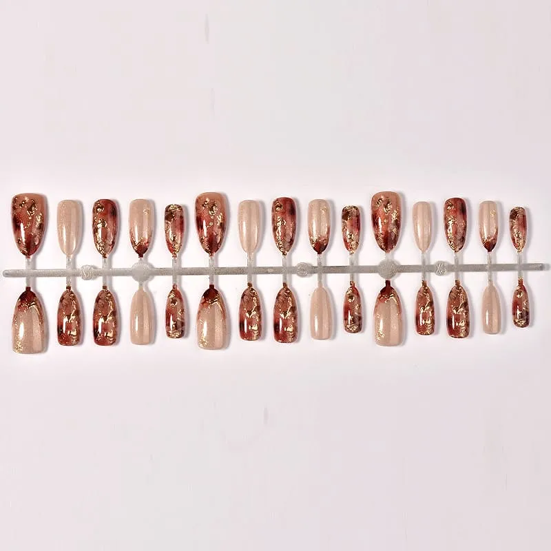Nailhour 30Pcs Vintage Amber Medium Almond French Press On Nails