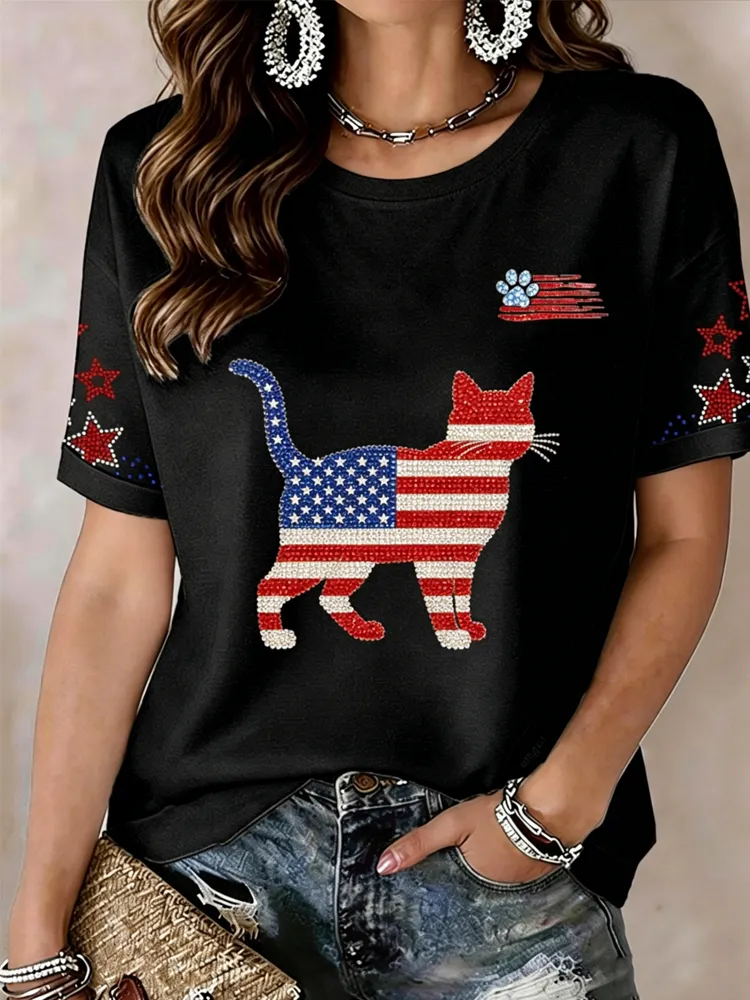 Women's casual American 250th anniversary celebration printed short sleeved T-shirt