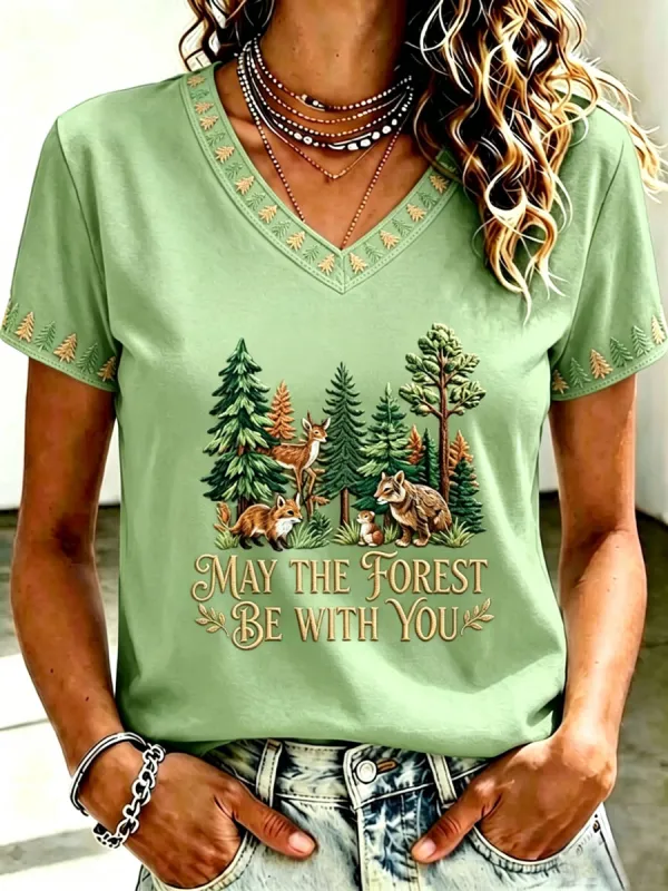 Women'S May The Forest Be With You Printed Casual T-Shirt
