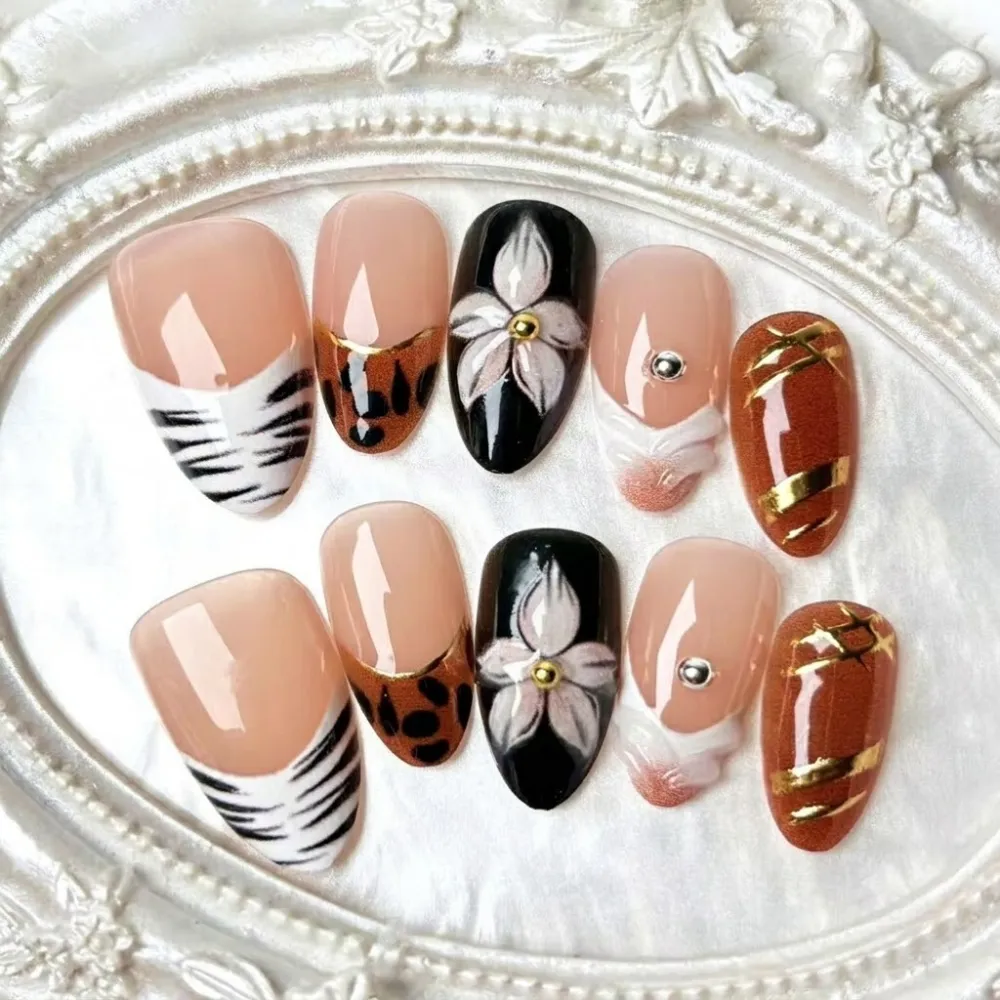 Nailhour 30pcs Autumn 3D Medium Almond Press On Nails