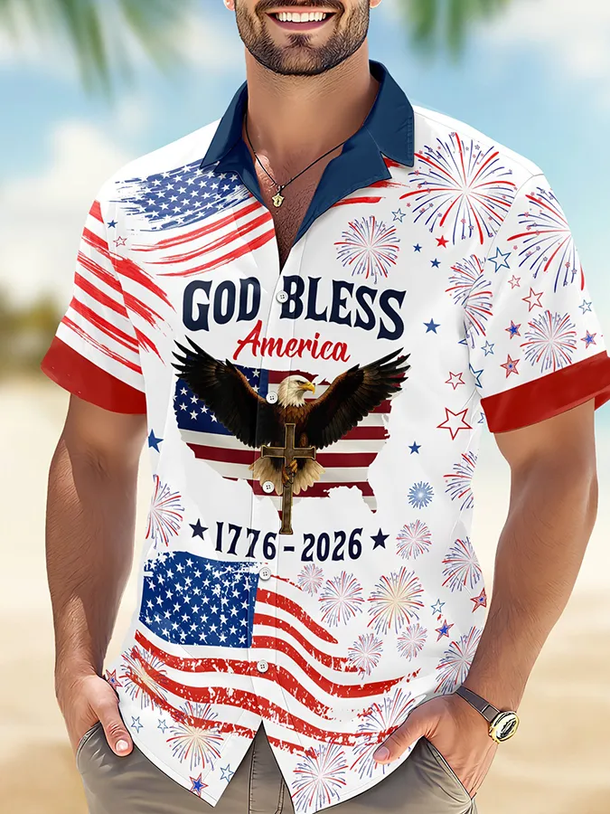 Men's  250 Years Day Printed Casual Collar Shirt