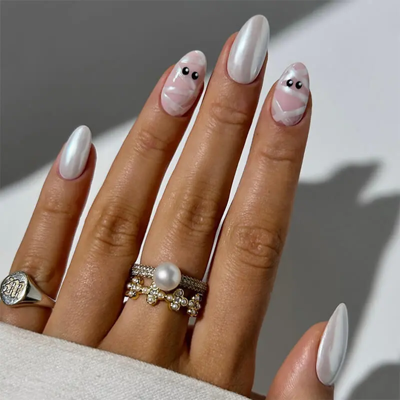 Nailhour 24Pcs Halloween Chrome Short Almond Press On Nails