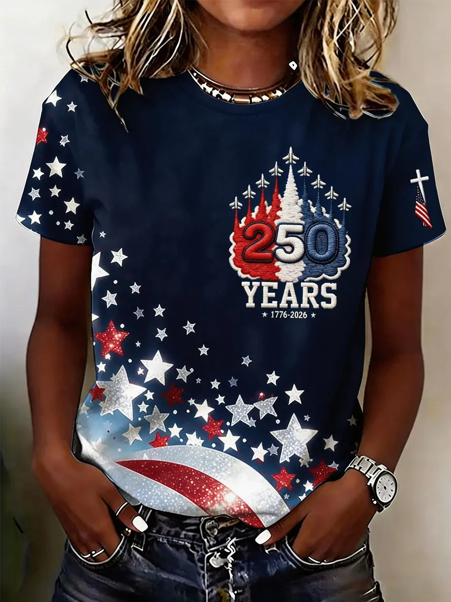 Women's Casual USA 250th Celebration Print Short Sleeve T-shirt