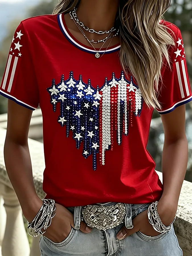 Women's America 250 Years of Freedom 1776-2026 Flag T-Shirt