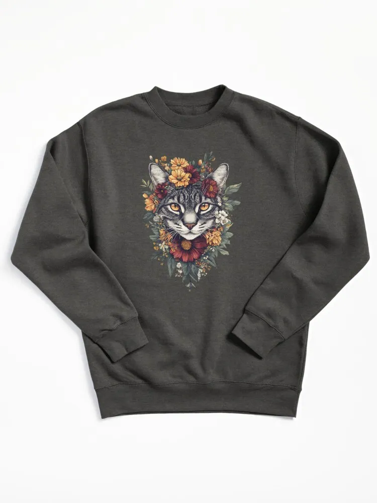 Floral Bengal Cat Pullover Sweatshirt