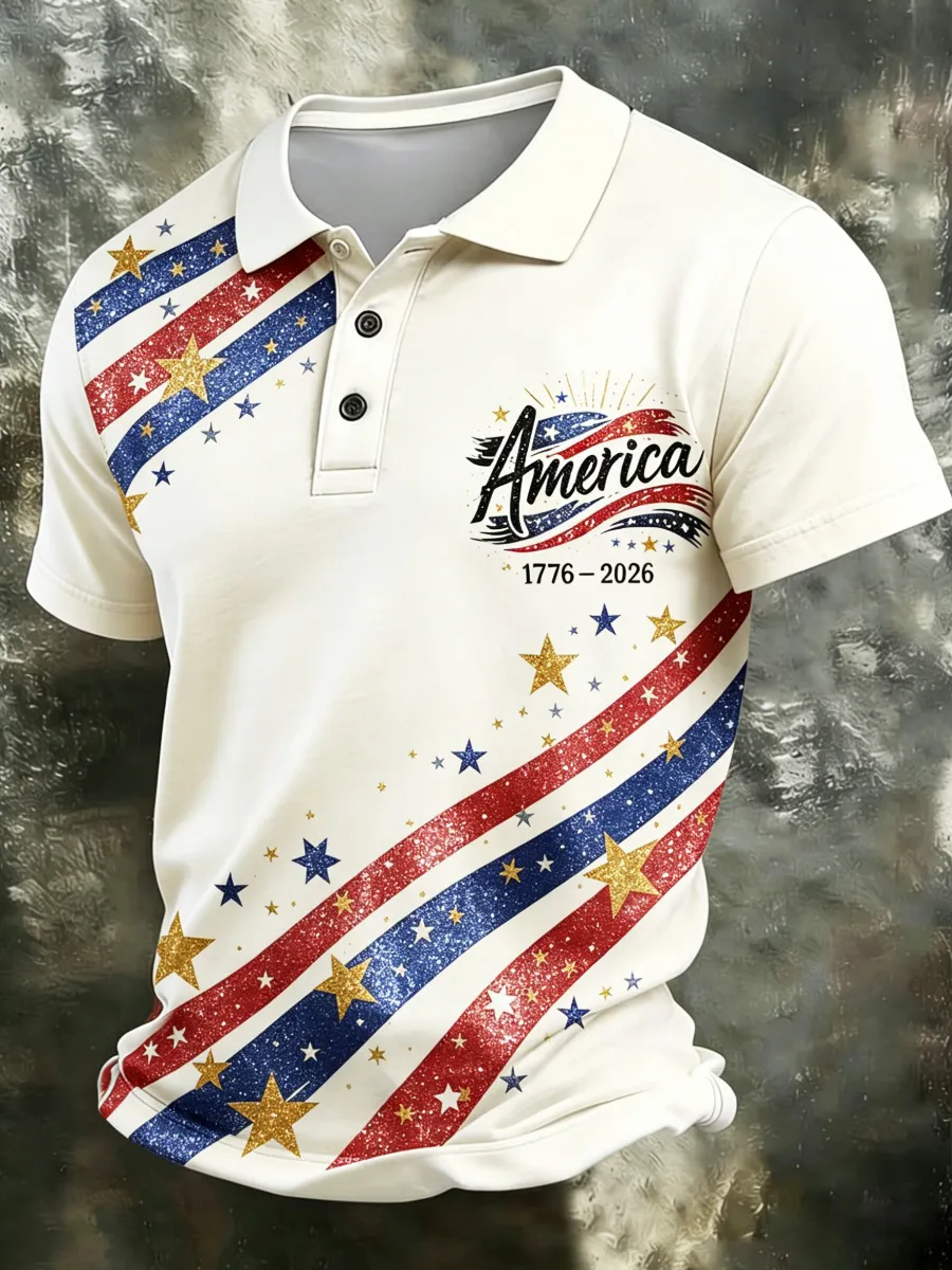 USA 250th Anniversary Glitter Print Men's Polo Shirt