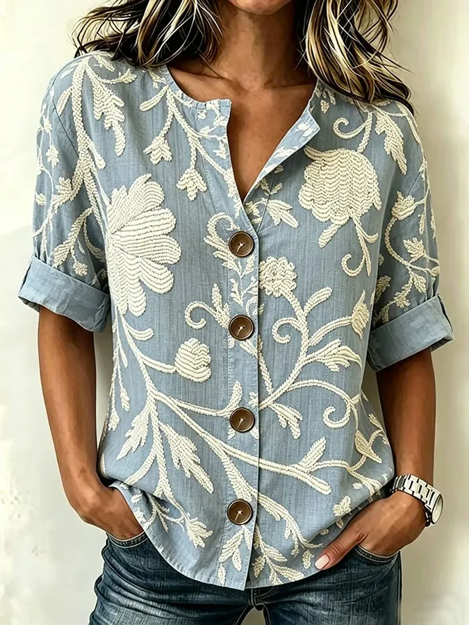 Women's Casual Round-Neck Printed Shirt